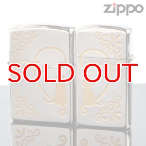 画像: 【f】Zippo ジッポライター 1201s246 ペアキャト ニッケルパラジウム 色入れ エッチング加工 【】