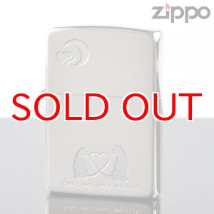 画像: 【m】Zippo ジッポライター 2cat-2h キャット＆ムーン シルバーサテーナ 【】