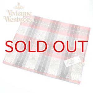 画像: (ヴィヴィアン・ウエストウッド) Vivienne Westwood fp77-0006 チェックレッド　RED オーブロゴ入りマフラー 24se0-p77-0006 ヴィヴィアンマフラー