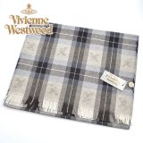 画像: (ヴィヴィアン・ウエストウッド) Vivienne Westwood fp77-0020 チェックグレー GREY オーブロゴ入りマフラー 24se0-p77-0020 ヴィヴィアンマフラー